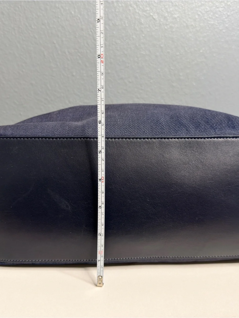 Coach Navy Canvas Tote with Brown-Trim Handles Flawed